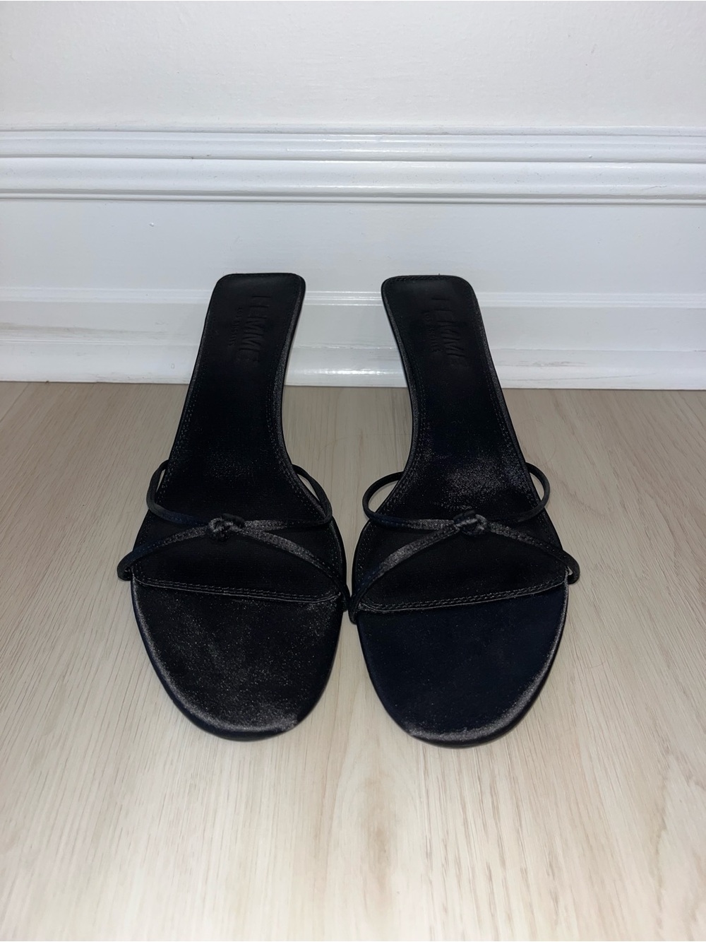 Sleek Black Knot Strap Mule Heels
